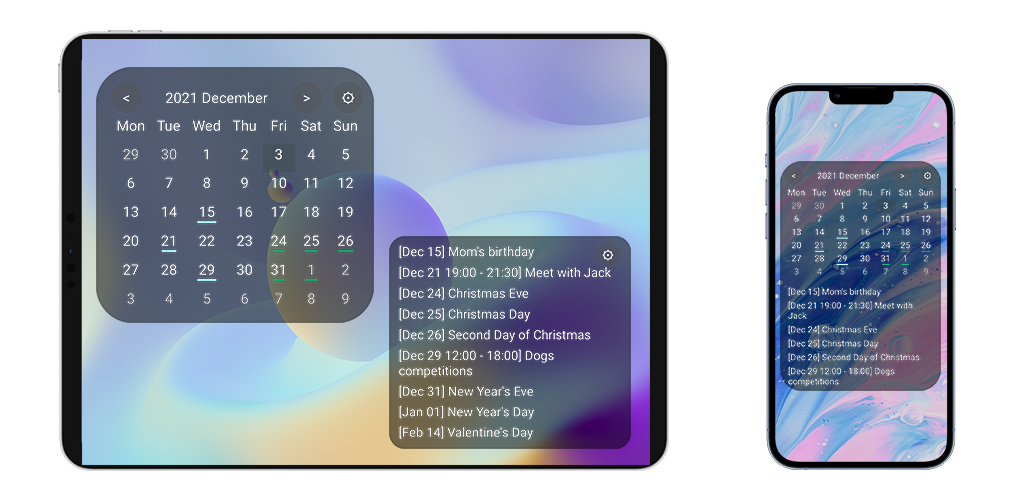 Calendar widget app description Calendar widget app description